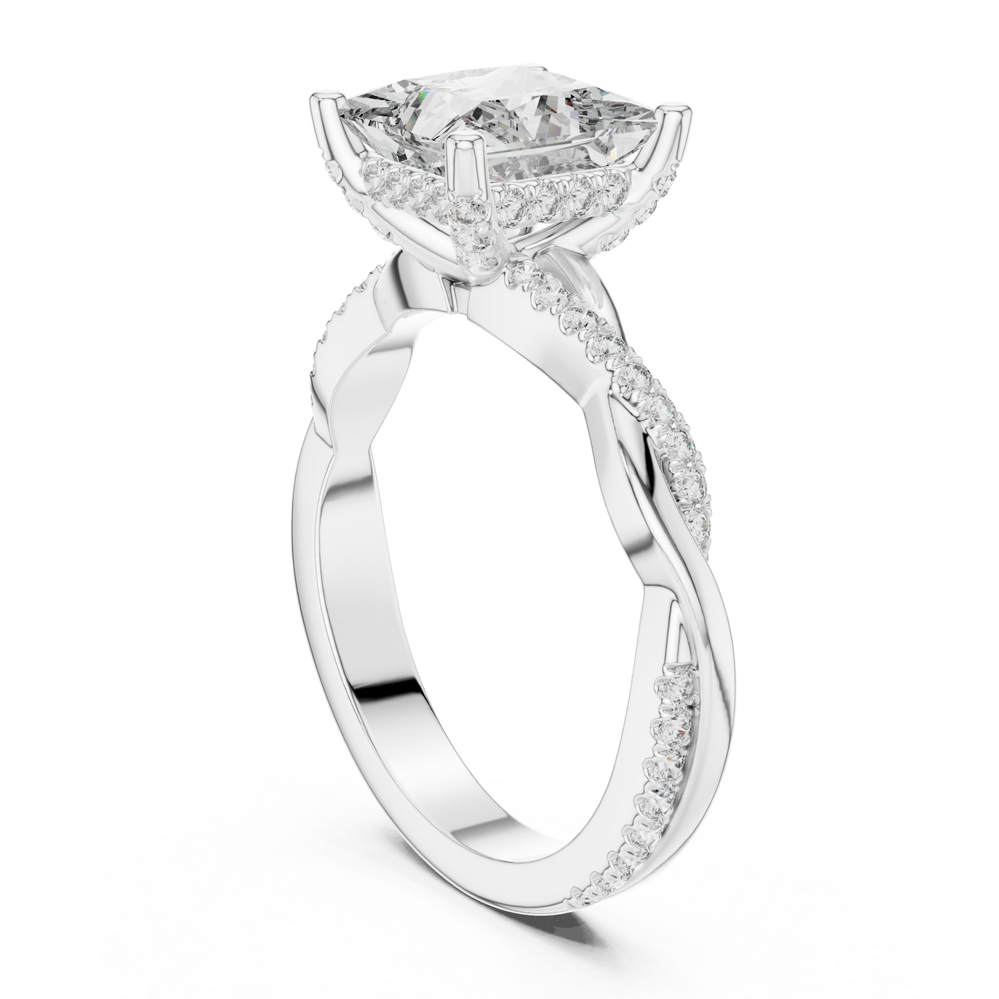 2.00Ct EternalTwist Princess Cut Ring — Floating Halo • Diamond Twist Band • Luxe Proposal Ring