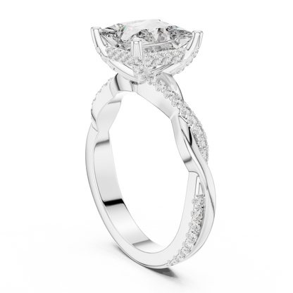2.00Ct EternalTwist Princess Cut Ring — Floating Halo • Diamond Twist Band • Luxe Proposal Ring