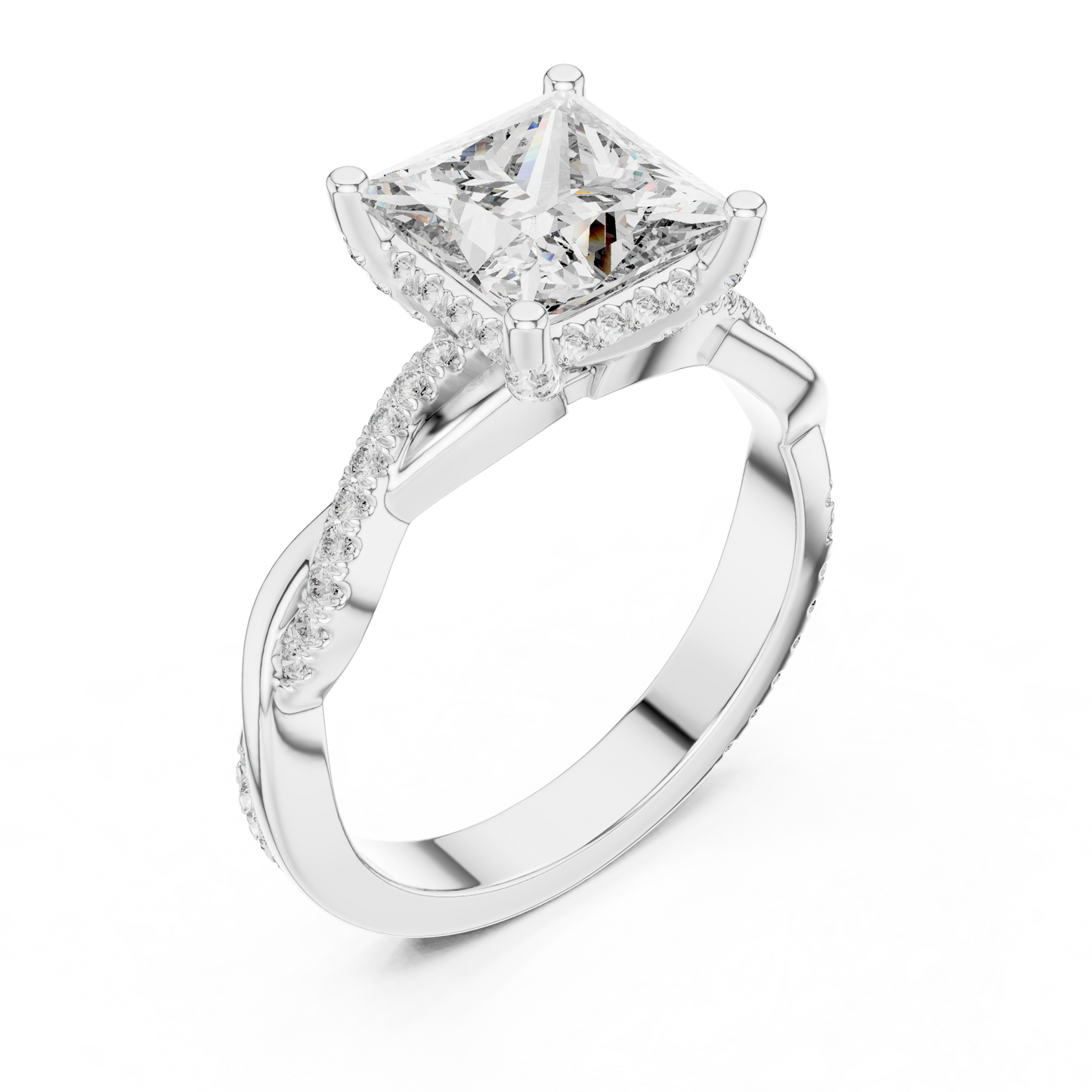2.00Ct EternalTwist Princess Cut Ring — Floating Halo • Diamond Twist Band • Luxe Proposal Ring