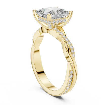 2.00Ct EternalTwist Princess Cut Ring — Floating Halo • Diamond Twist Band • Luxe Proposal Ring