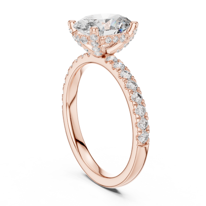 2.00Ct Oval Lifted Solitaire with Diamond Under-Halo • Pavé Band • Modern Proposal Ring