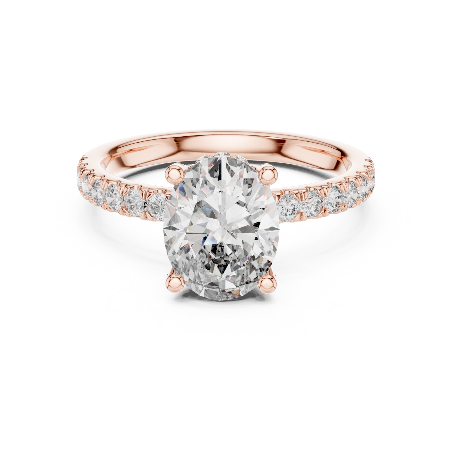 2.00Ct Oval Lifted Solitaire with Diamond Under-Halo • Pavé Band • Modern Proposal Ring