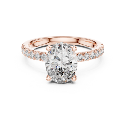 2.00Ct Oval Lifted Solitaire with Diamond Under-Halo • Pavé Band • Modern Proposal Ring