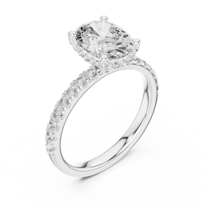 2.00Ct Oval Lifted Solitaire with Diamond Under-Halo • Pavé Band • Modern Proposal Ring