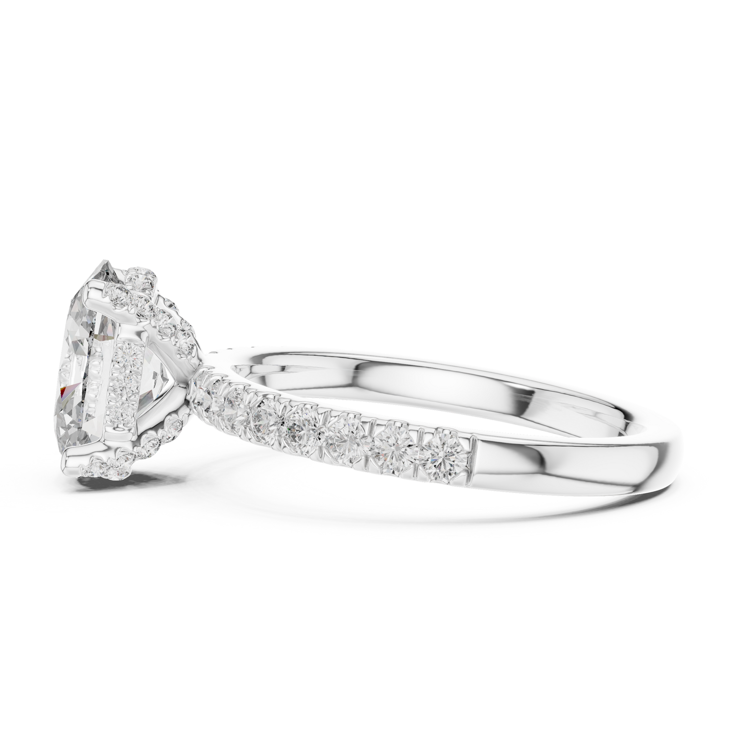 2.00Ct Oval Lifted Solitaire with Diamond Under-Halo • Pavé Band • Modern Proposal Ring
