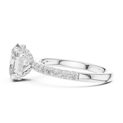 2.00Ct Oval Lifted Solitaire with Diamond Under-Halo • Pavé Band • Modern Proposal Ring