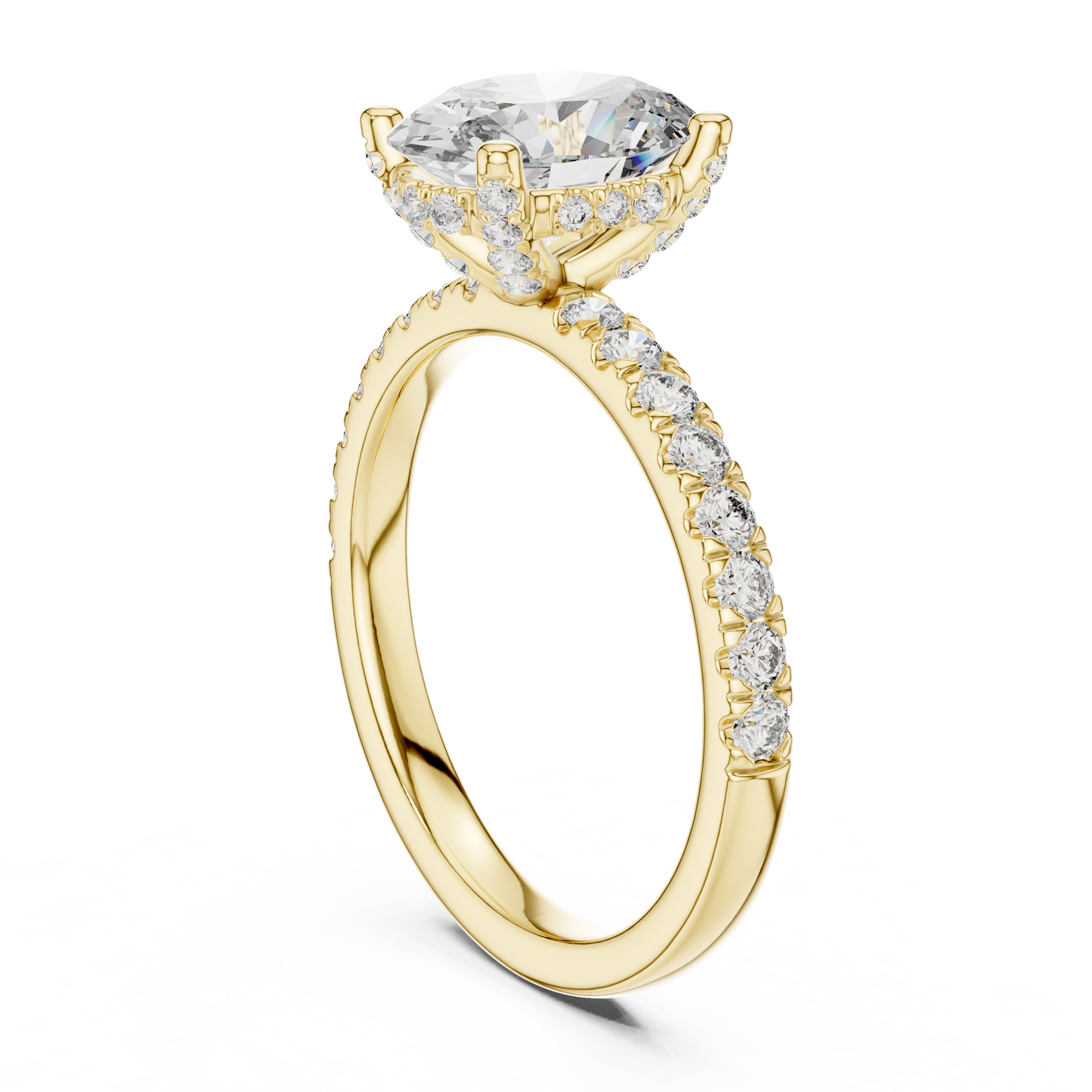 2.00Ct Oval Lifted Solitaire with Diamond Under-Halo • Pavé Band • Modern Proposal Ring