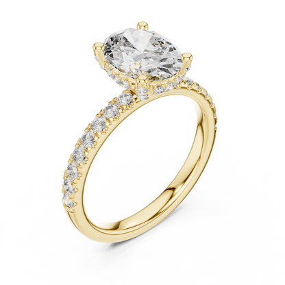 2.00Ct Oval Lifted Solitaire with Diamond Under-Halo • Pavé Band • Modern Proposal Ring