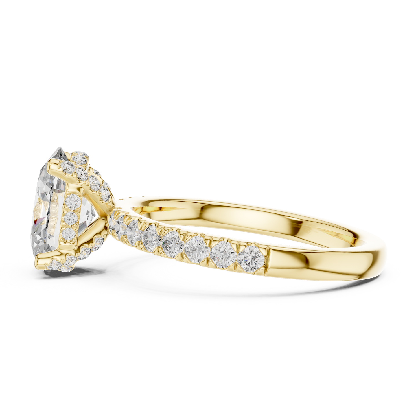 2.00Ct Oval Lifted Solitaire with Diamond Under-Halo • Pavé Band • Modern Proposal Ring