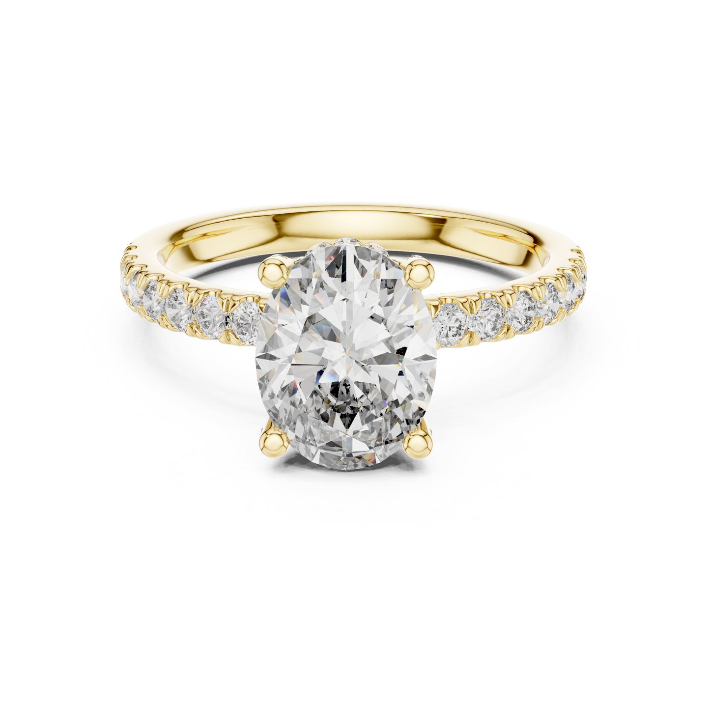 2.00Ct Oval Lifted Solitaire with Diamond Under-Halo • Pavé Band • Modern Proposal Ring