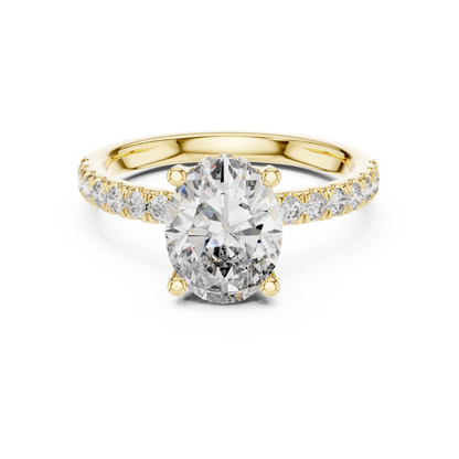2.00Ct Oval Lifted Solitaire with Diamond Under-Halo • Pavé Band • Modern Proposal Ring