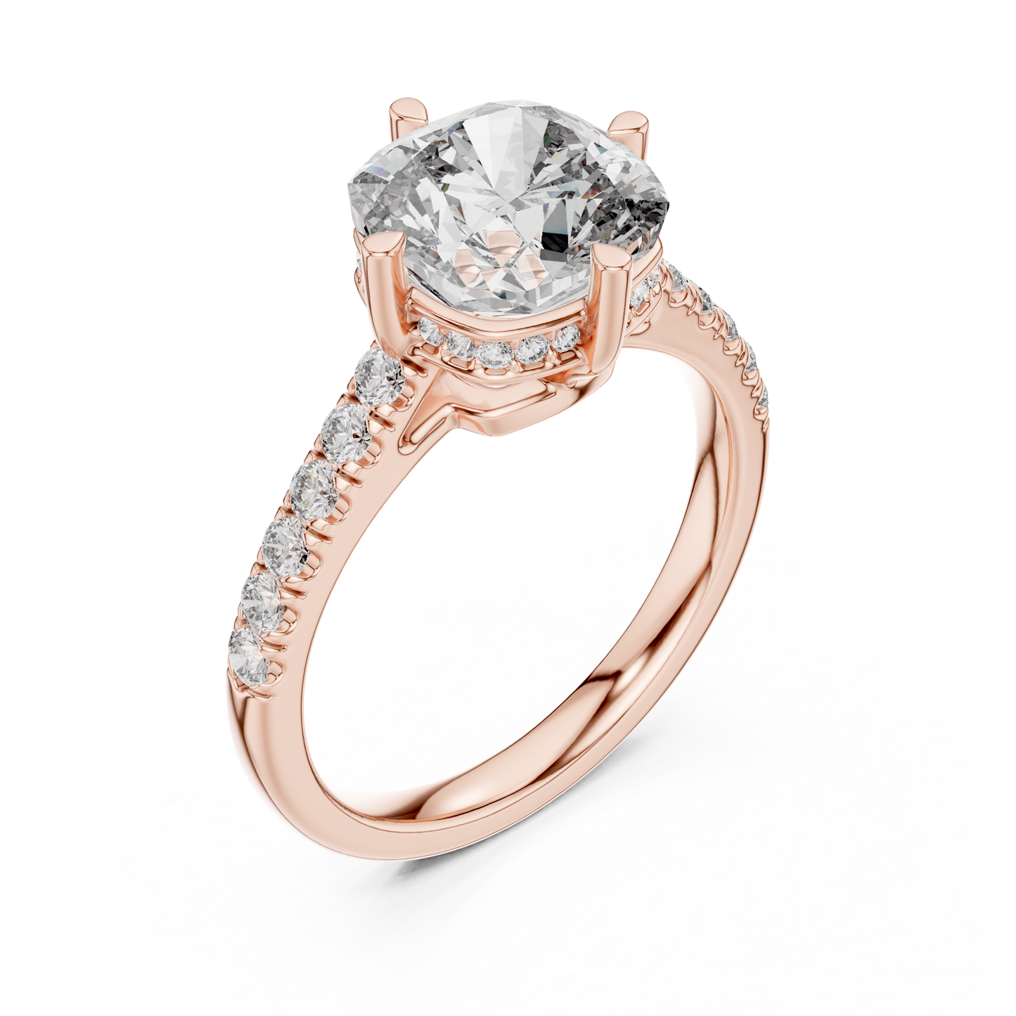 3.50Ct Elevated Cushion Cut Ring • Under-Halo Sparkle • Dainty Pavé Gold Engagement Ring