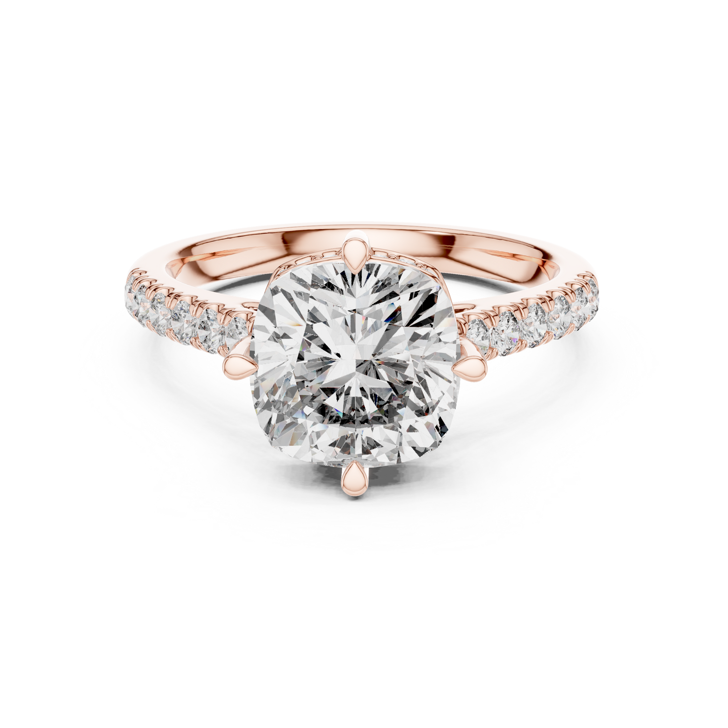 3.50Ct Elevated Cushion Cut Ring • Under-Halo Sparkle • Dainty Pavé Gold Engagement Ring