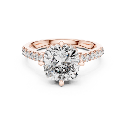 3.50Ct Elevated Cushion Cut Ring • Under-Halo Sparkle • Dainty Pavé Gold Engagement Ring