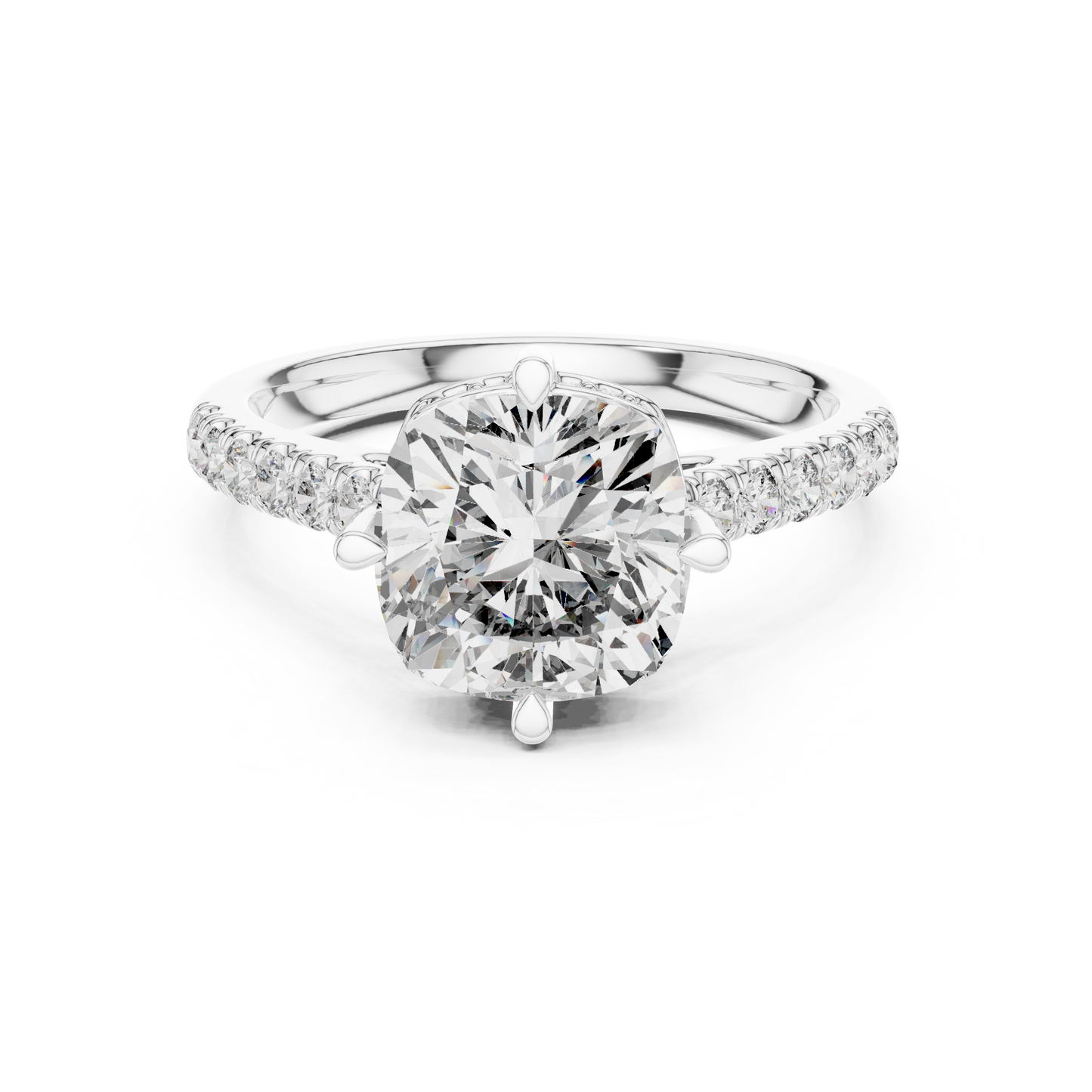 3.50Ct Elevated Cushion Cut Ring • Under-Halo Sparkle • Dainty Pavé Gold Engagement Ring