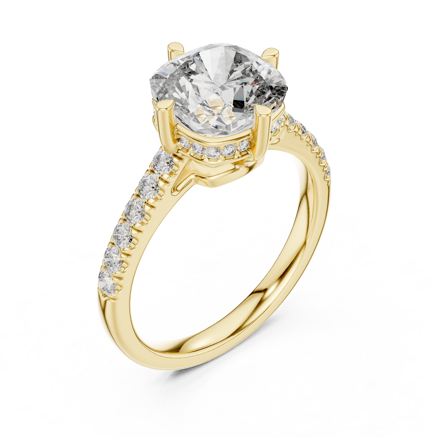 3.50Ct Elevated Cushion Cut Ring • Under-Halo Sparkle • Dainty Pavé Gold Engagement Ring