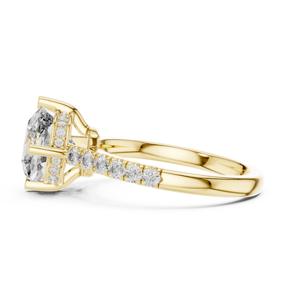 3.50Ct Elevated Cushion Cut Ring • Under-Halo Sparkle • Dainty Pavé Gold Engagement Ring