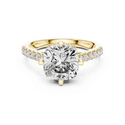 3.50Ct Elevated Cushion Cut Ring • Under-Halo Sparkle • Dainty Pavé Gold Engagement Ring