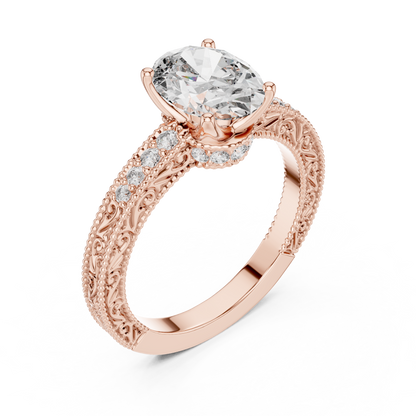 2.00CtAntique Style Oval Engagement Ring • Filigree Scroll Band • Dainty Pave Diamonds • Timeless Heirloom Design