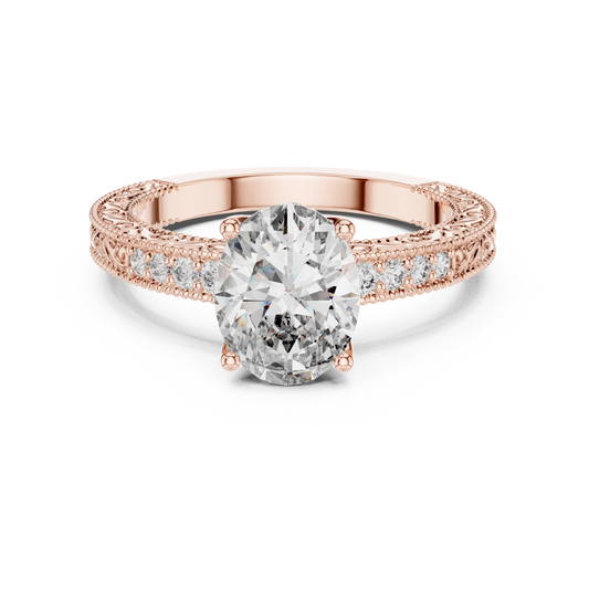 2.00CtAntique Style Oval Engagement Ring • Filigree Scroll Band • Dainty Pave Diamonds • Timeless Heirloom Design
