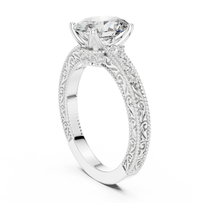 2.00CtAntique Style Oval Engagement Ring • Filigree Scroll Band • Dainty Pave Diamonds • Timeless Heirloom Design