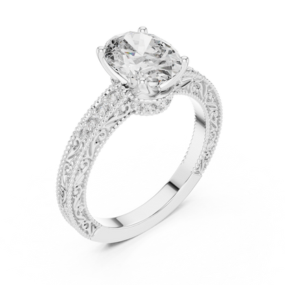 2.00CtAntique Style Oval Engagement Ring • Filigree Scroll Band • Dainty Pave Diamonds • Timeless Heirloom Design