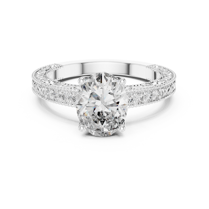2.00CtAntique Style Oval Engagement Ring • Filigree Scroll Band • Dainty Pave Diamonds • Timeless Heirloom Design