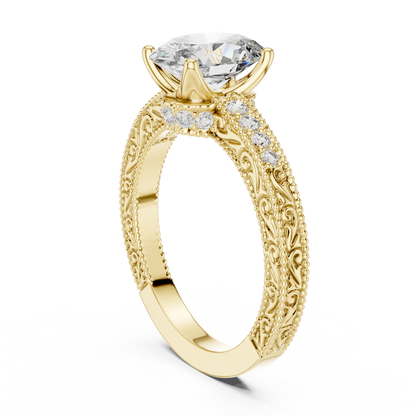 2.00CtAntique Style Oval Engagement Ring • Filigree Scroll Band • Dainty Pave Diamonds • Timeless Heirloom Design