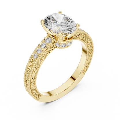 2.00CtAntique Style Oval Engagement Ring • Filigree Scroll Band • Dainty Pave Diamonds • Timeless Heirloom Design