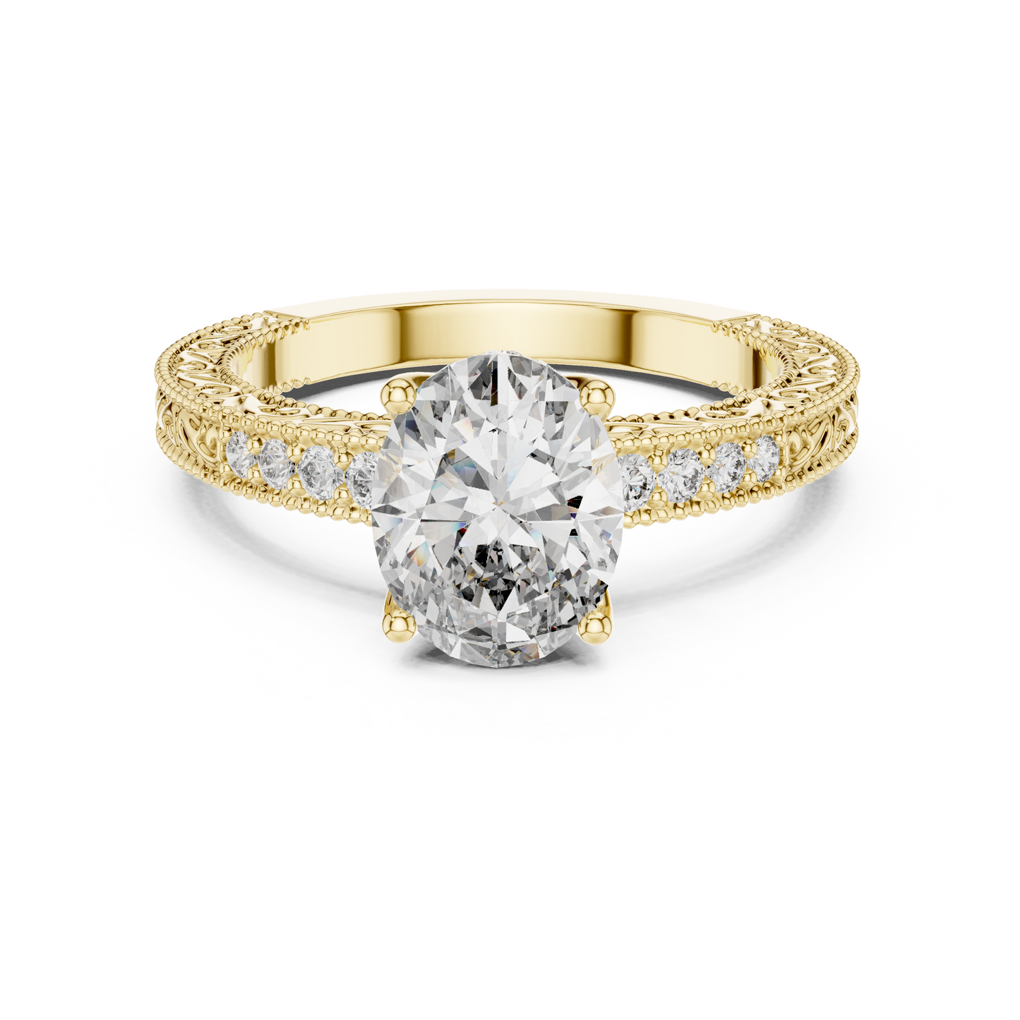 2.00CtAntique Style Oval Engagement Ring • Filigree Scroll Band • Dainty Pave Diamonds • Timeless Heirloom Design