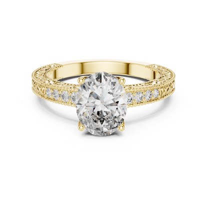 2.00CtAntique Style Oval Engagement Ring • Filigree Scroll Band • Dainty Pave Diamonds • Timeless Heirloom Design