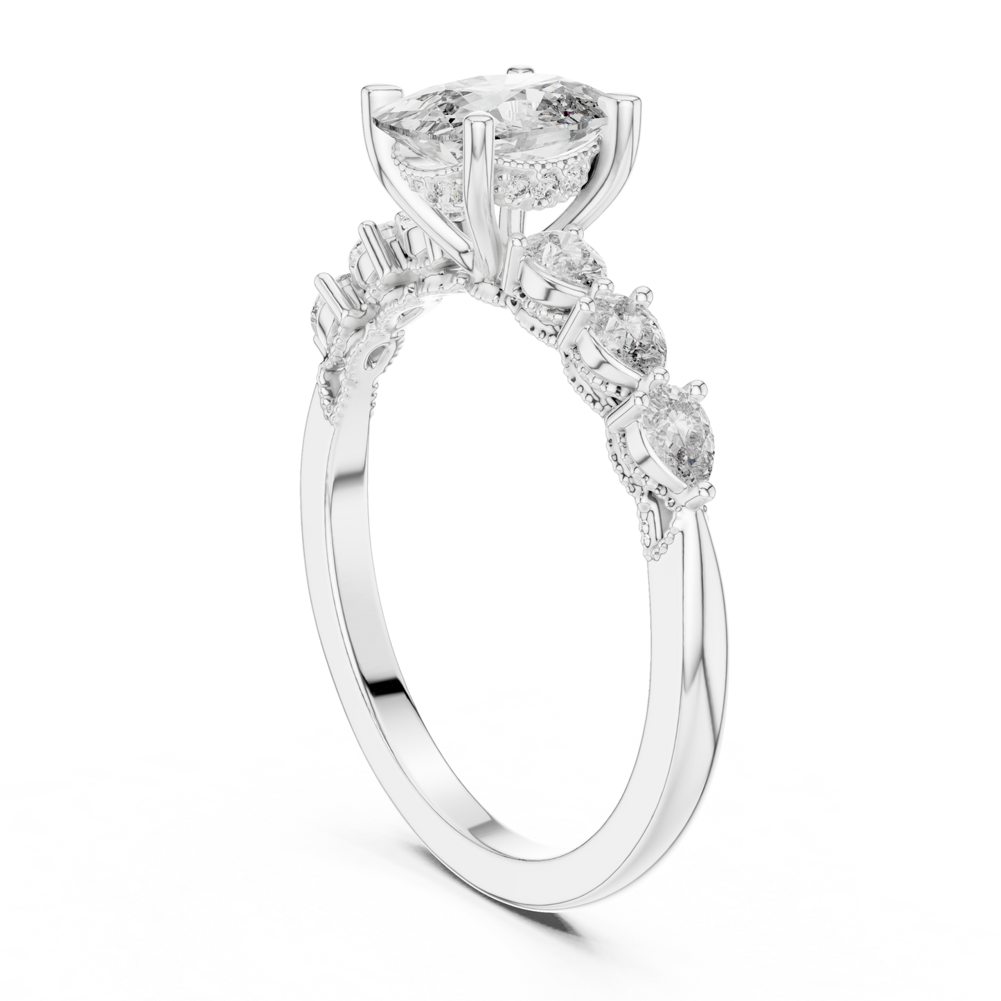 2.00Ct Prestige Cushion Cut Ring • Pear Side Luxury Stones • Handcrafted Aristocratic Jewelry For Her