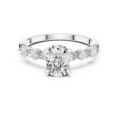 2.00Ct Prestige Cushion Cut Ring • Pear Side Luxury Stones • Handcrafted Aristocratic Jewelry For Her