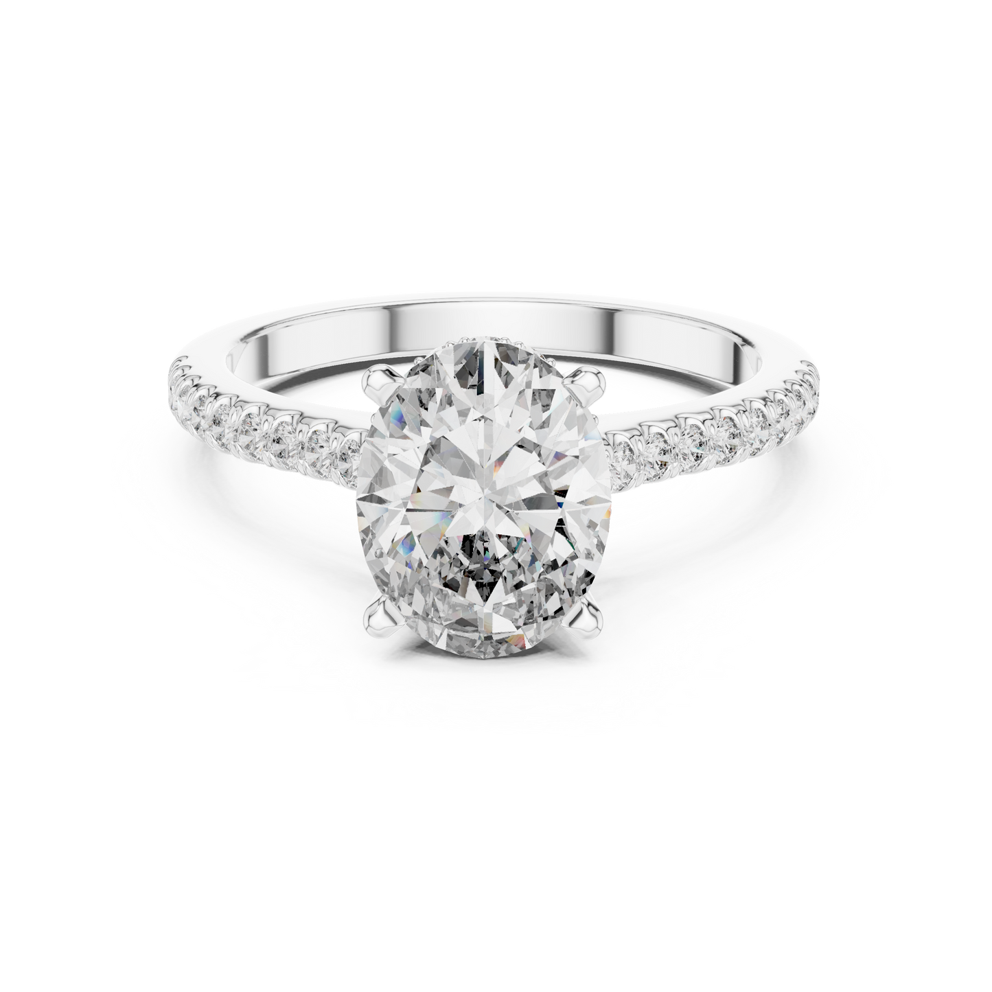 2.00Ct Celestial Oval Solitaire Ring – Radiant-Fire Diamond, Sleek Pavé Setting | Luxury Engagement Ring