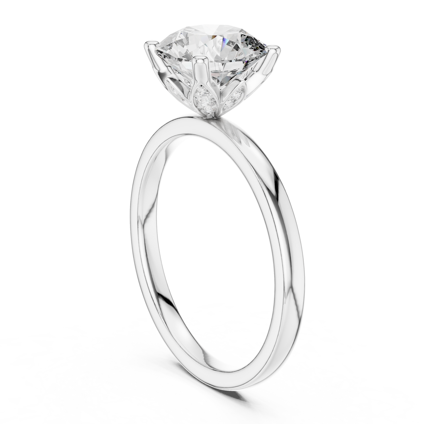 2.00CtSeraphic Petal Solitaire – Ethereal Round Lab Diamond, Hidden Floral Basket, Luxury Gold Engagement Ring