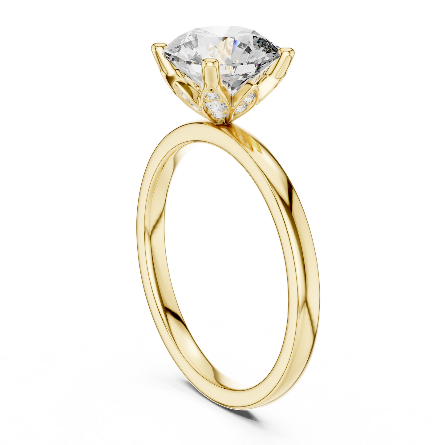 2.00CtSeraphic Petal Solitaire – Ethereal Round Lab Diamond, Hidden Floral Basket, Luxury Gold Engagement Ring