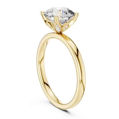 2.00CtSeraphic Petal Solitaire – Ethereal Round Lab Diamond, Hidden Floral Basket, Luxury Gold Engagement Ring