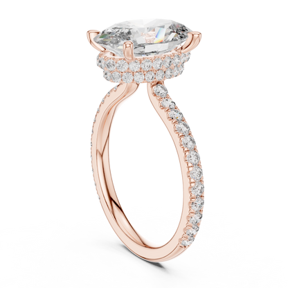 3.00Ct Opulence Oval Crown Halo Ring • Hand-Set Micro Pavé • Designer Gold Finish