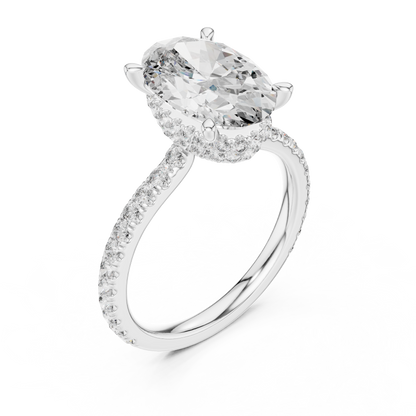 3.00Ct Opulence Oval Crown Halo Ring • Hand-Set Micro Pavé • Designer Gold Finish