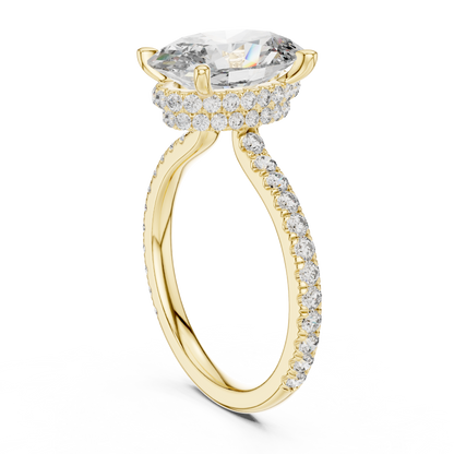 3.00Ct Opulence Oval Crown Halo Ring • Hand-Set Micro Pavé • Designer Gold Finish