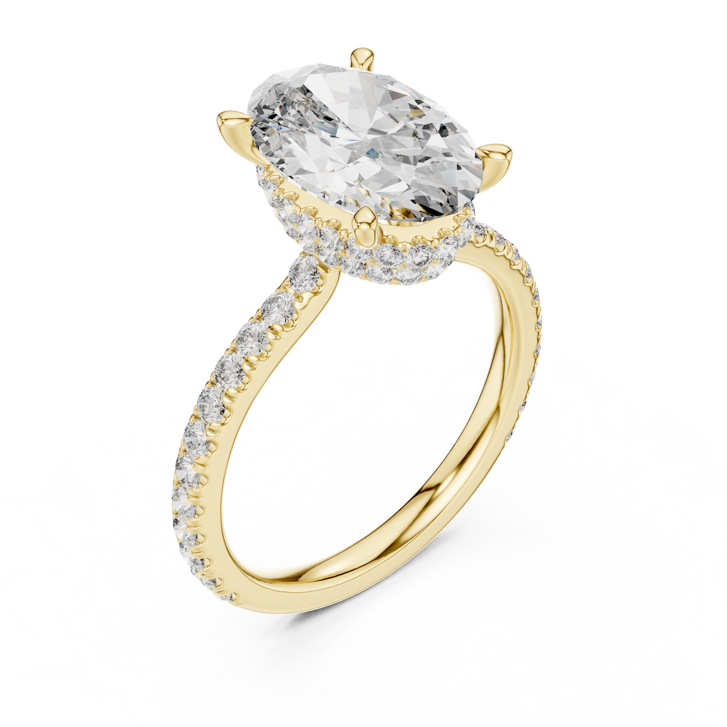 3.00Ct Opulence Oval Crown Halo Ring • Hand-Set Micro Pavé • Designer Gold Finish