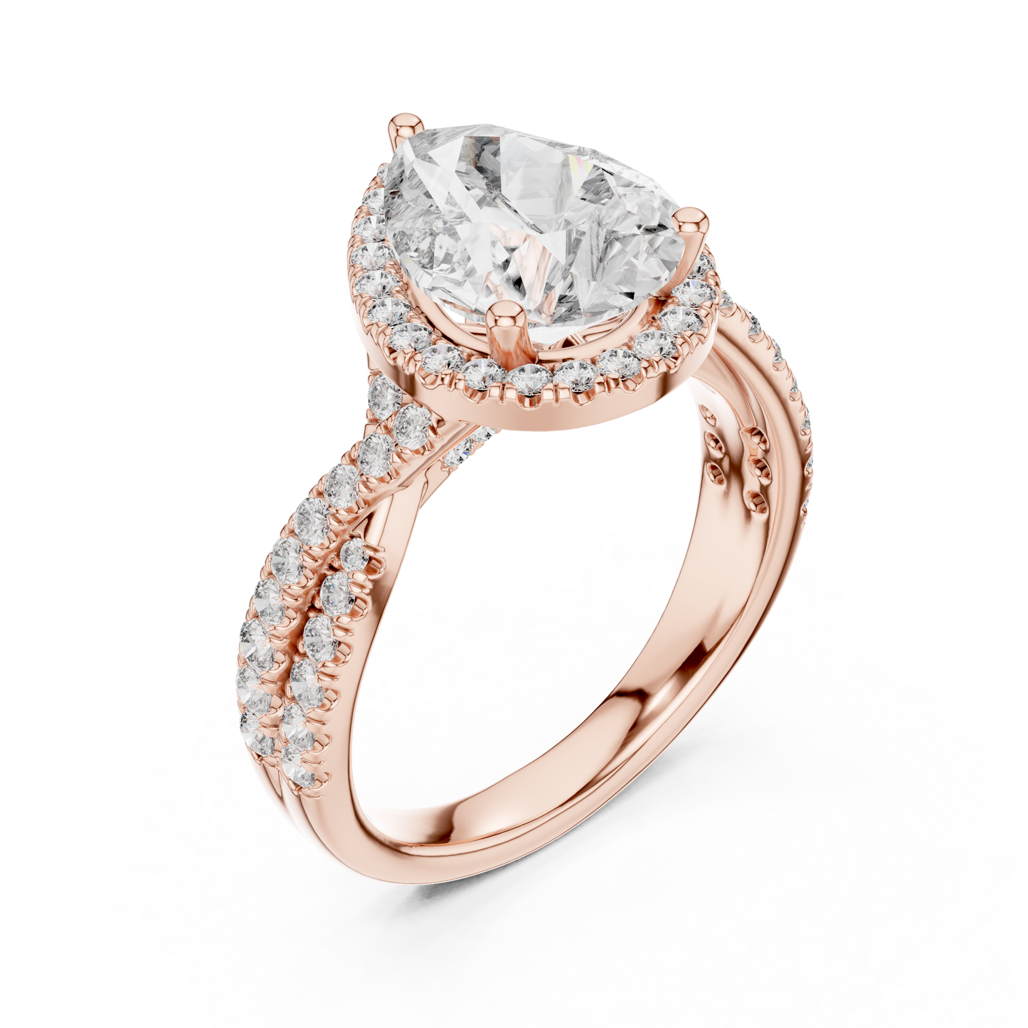 2.50Ct Opulent Pear Halo Bridal Ring • Precision-Cut Lab Diamond • Luxe Criss-Cross Pavé Shank