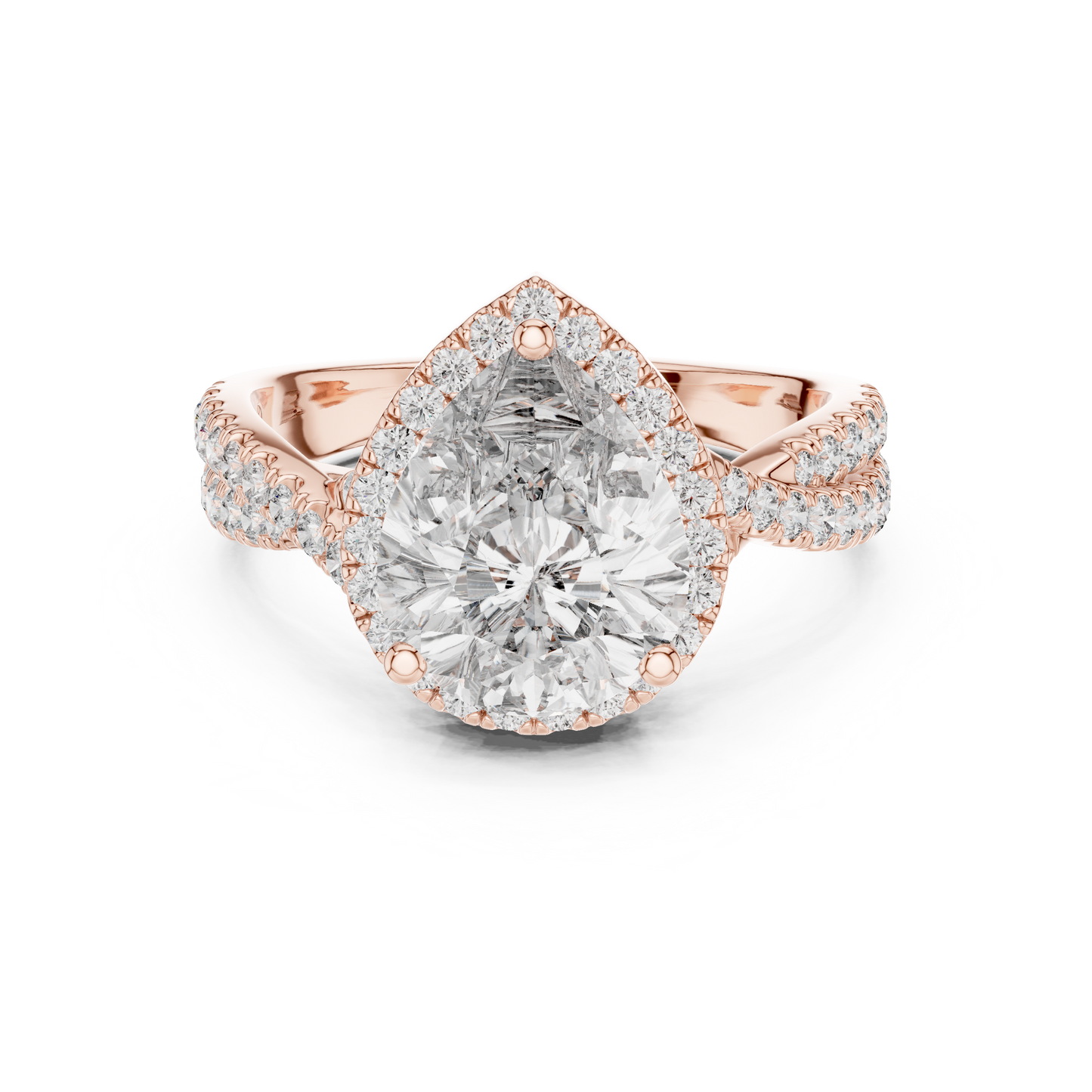 2.50Ct Opulent Pear Halo Bridal Ring • Precision-Cut Lab Diamond • Luxe Criss-Cross Pavé Shank