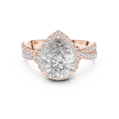2.50Ct Opulent Pear Halo Bridal Ring • Precision-Cut Lab Diamond • Luxe Criss-Cross Pavé Shank