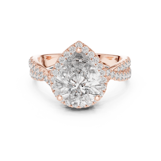 2.50Ct Opulent Pear Halo Bridal Ring • Precision-Cut Lab Diamond • Luxe Criss-Cross Pavé Shank