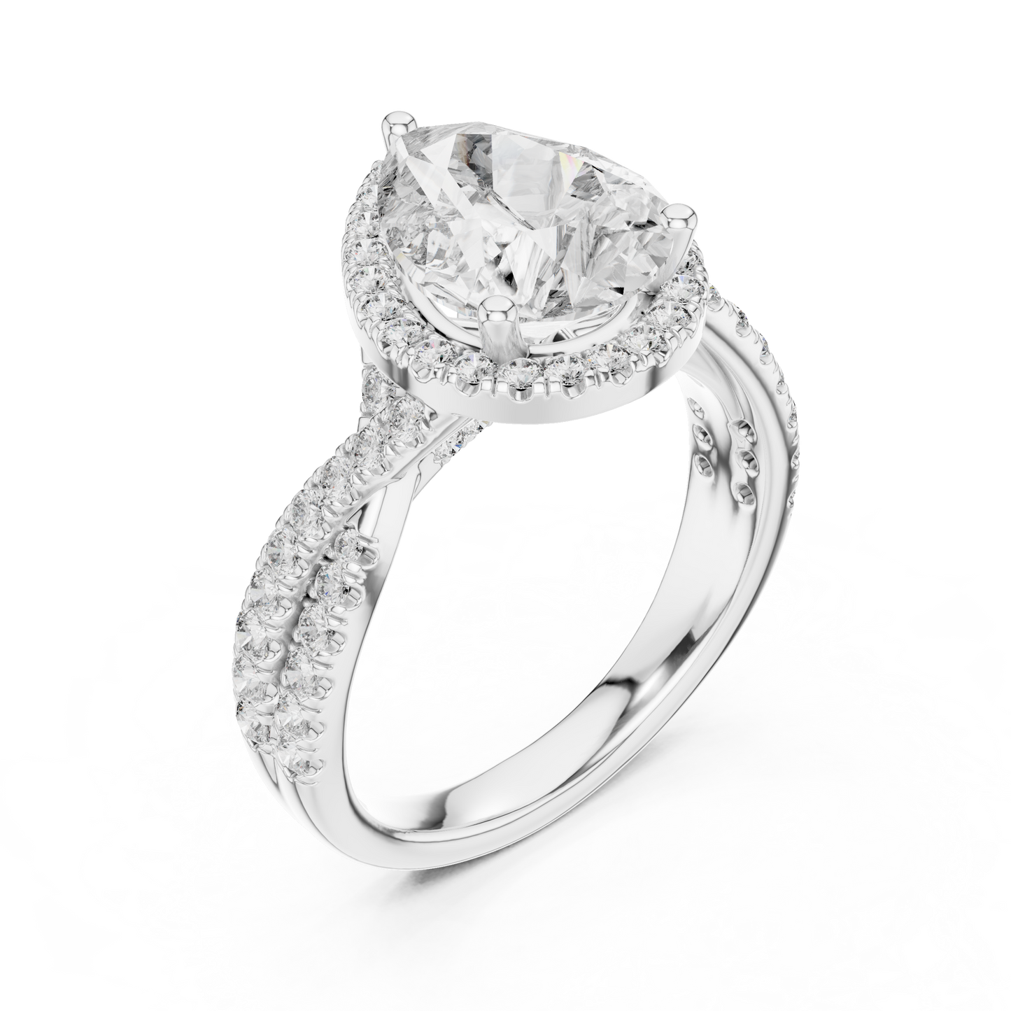 2.50Ct Opulent Pear Halo Bridal Ring • Precision-Cut Lab Diamond • Luxe Criss-Cross Pavé Shank