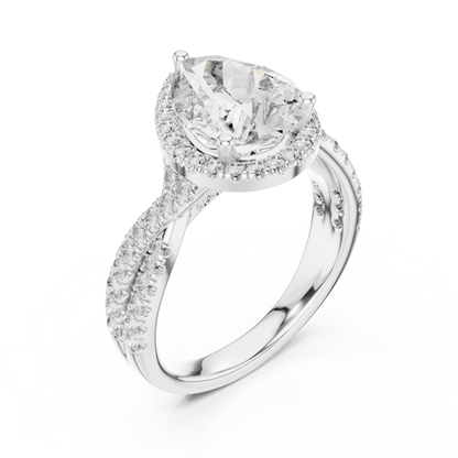 2.50Ct Opulent Pear Halo Bridal Ring • Precision-Cut Lab Diamond • Luxe Criss-Cross Pavé Shank