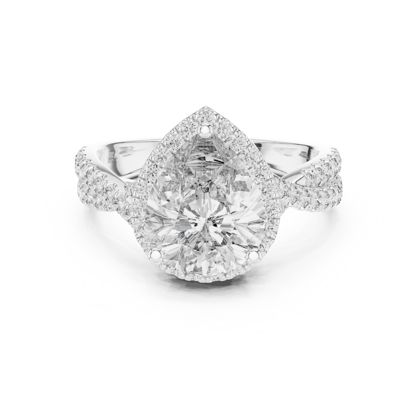 2.50Ct Opulent Pear Halo Bridal Ring • Precision-Cut Lab Diamond • Luxe Criss-Cross Pavé Shank