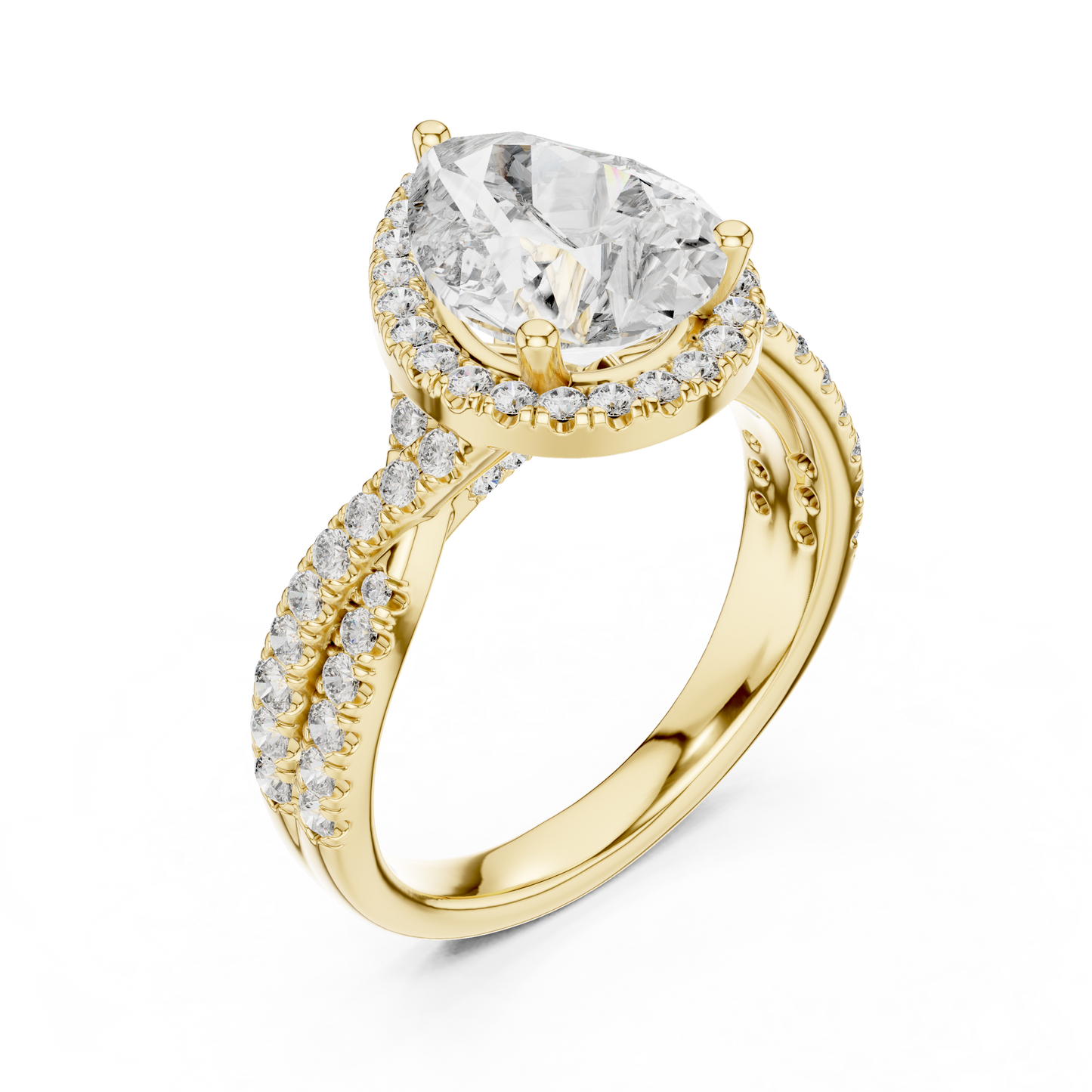 2.50Ct Opulent Pear Halo Bridal Ring • Precision-Cut Lab Diamond • Luxe Criss-Cross Pavé Shank