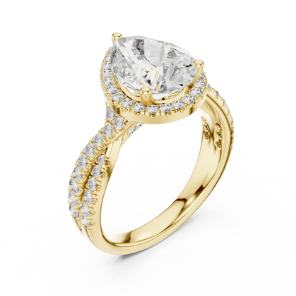 2.50Ct Opulent Pear Halo Bridal Ring • Precision-Cut Lab Diamond • Luxe Criss-Cross Pavé Shank